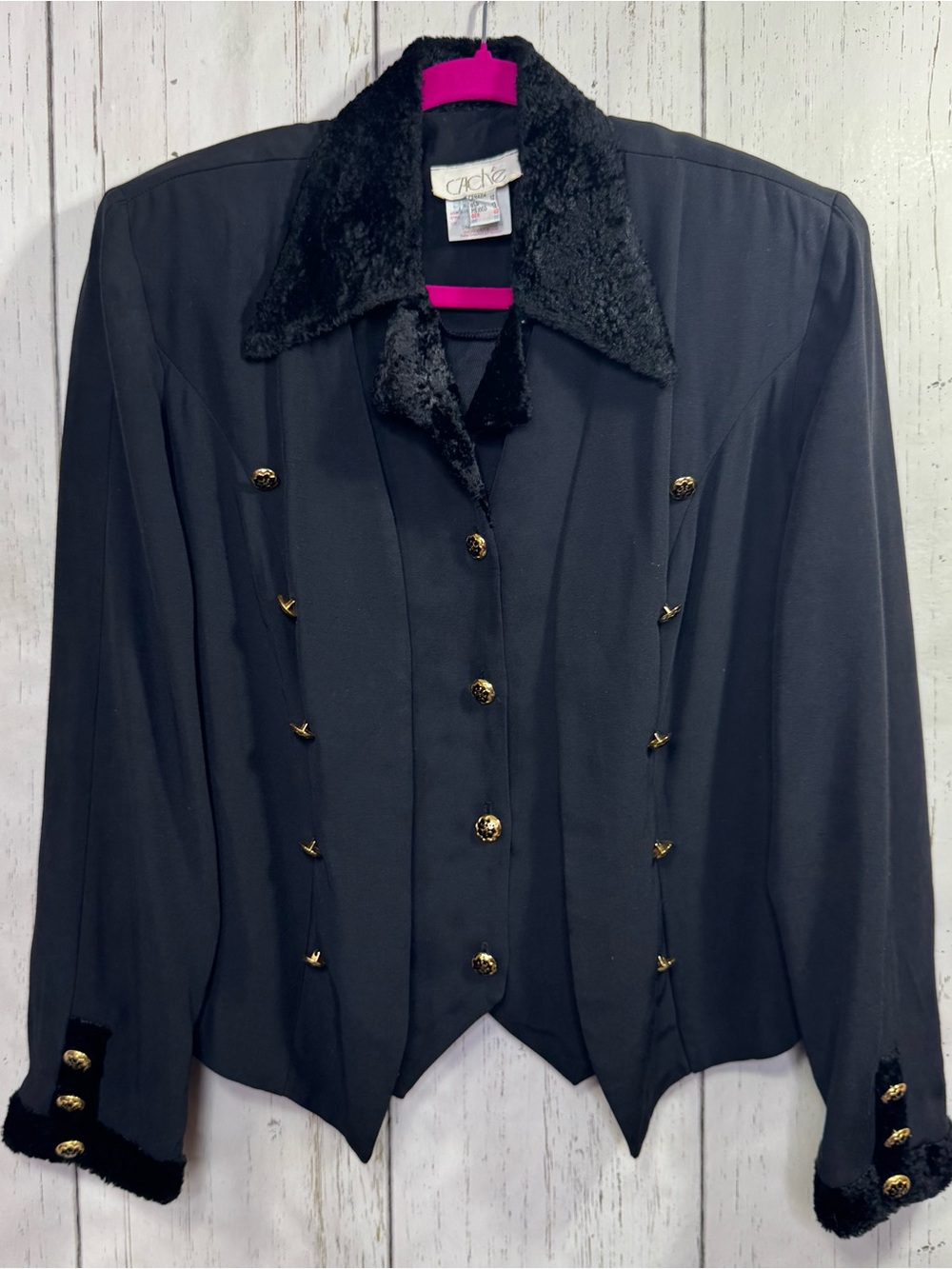 Vintage Cache Black Blazer Jacket 12 Gold Buttons Military Victorian Goth Glam